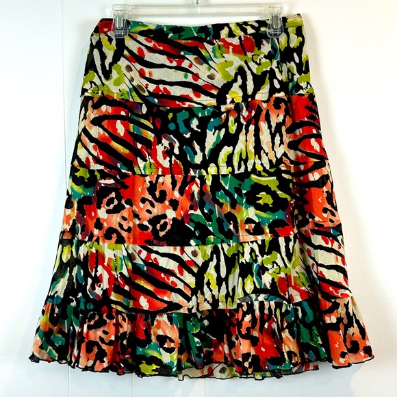 vintage Dresses & Skirts - Studio West Apparel Mixed Print Zebra Colorful Tiered Skirt Women’s Size M